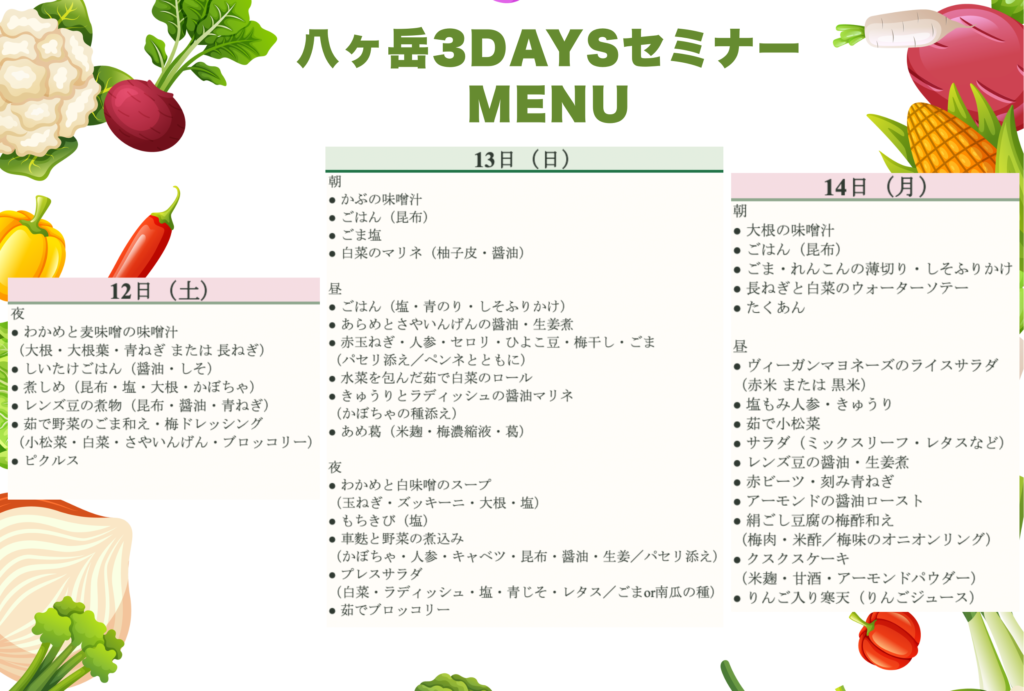 八ヶ岳3daysセミナーMENU